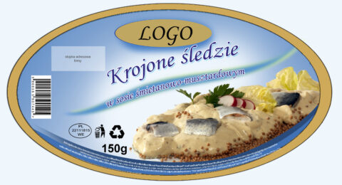 Projekt etykiety krojonych śledzi — realizacja z fotografią